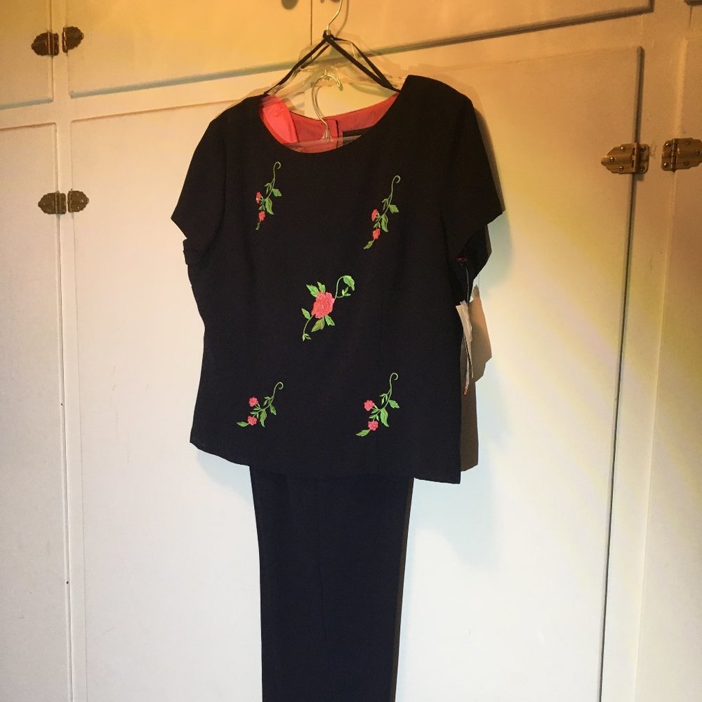Vintage Positive Attitude Navy Blue 2pc. Pantsuit - Picture 2 of 11
